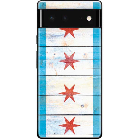 Chicago Flag Light Wood Google Pixel 6 Skin
